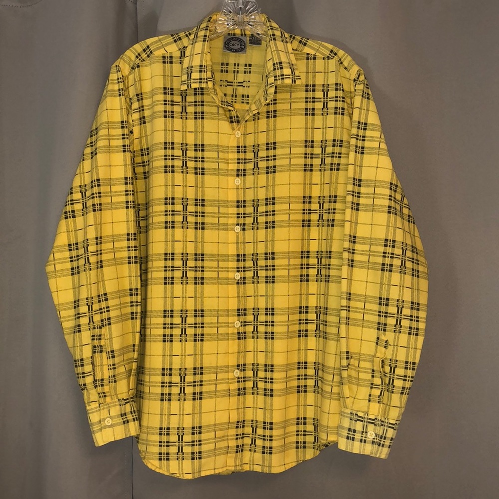 Vintage TOKYU Component Sportswear Yellow & Black Plaid Long Sleeve Shirt Sz M